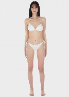 gsecret - Γυναικείο σετ μαγιό bikini τριγωνάκι ενσωματωμένη push up ενίσχυση χρυσές λεπτομέρειες slip δετό.Καλύπτει B CUP ΛΕΥΚΟ