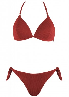 gsecret - Σέτ μαγιό τρίγωνο σταθερή ενίσχυση bikini δετό παρτό. Καλύπτει B & C Cup. COPPER