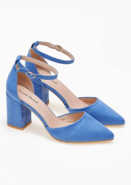 Issue - Suede μυτερές γόβες με χοντρό τακούνι και λουράκι αστραγάλου - Μπλε
