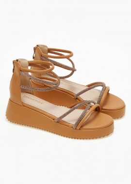 Issue - Σανδάλια flatform με κλειστή φτέρνα και glitter - Κάμελ