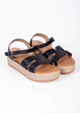 Issue - Σανδάλια flatform με σχοινί στη σόλα - Μαύρο