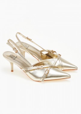 Issue - Slingback μυτερές γόβες με λεπτό τακούνι - Χρυσό