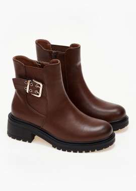 Issue - Biker boots με λάστιχο και μεταλλικές λεπτομέρειες - Κάμελ
