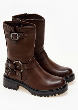 Issue - Biker boots με μεταλλικές λεπτομέρειες - Καφέ