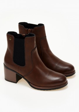 Issue - Ankle boots με χοντρό τακούνι και λάστιχο - Κάμελ