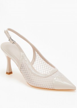 Issue - Slingback γόβες με δίχτυ και καρδιά - Μπεζ
