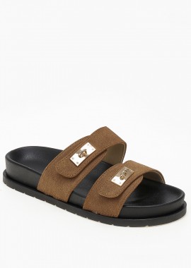 Issue - Σανδάλια flatform με suede φάσες - Κάμελ