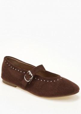 Issue - Suede μπαλαρίνες με διακριτικά strass - Καφέ