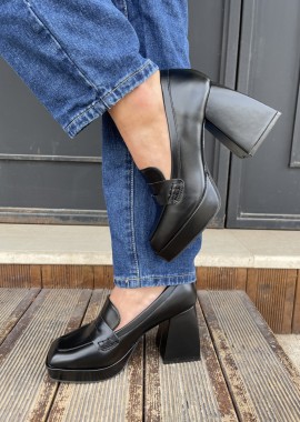 Issue - Γόβες τύπου loafers με χοντρό τακούνι - Μαύρο