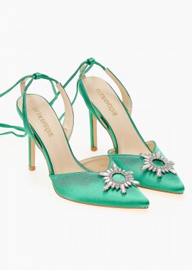 Issue - Σατέν γόβες open heel με διακοσμητική αγκράφα - Πράσινο