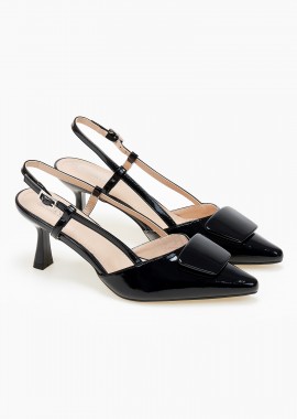 Issue - Slingback γόβες λουστρίνι με ιδιαίτερη τόκα - Μαύρο