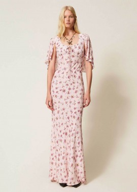 TWINSET - Twinset γυναικείο maxi φόρεμα με floral print - 261TP210A Μαύρο