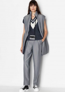ARMANI EXCHANGE - Armani Exchange γυναικείο παντελόνι με all-over checked pattern και πιέτες μπροστά - 6RYP22YN6MZ Γκρι