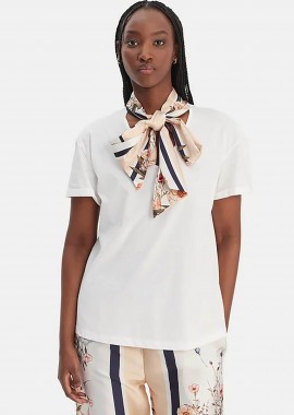 LIU JO - Liu Jo γυναικείο T-shirt με φουλάρι Regular Fit - WA6189J6308 Λευκό