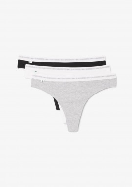 LACOSTE - Lacoste σετ γυναικεία εσώρουχα string brief με contrast μέση και λογότυπο (3 τεμάχια) - 8F1341 Γκρι