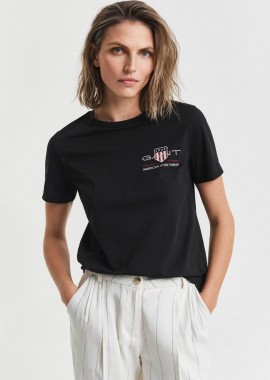 GANT - Gant γυναικείο T-shirt με κεντημένο graphic logo Regular Fit - 4200277 Μαύρο