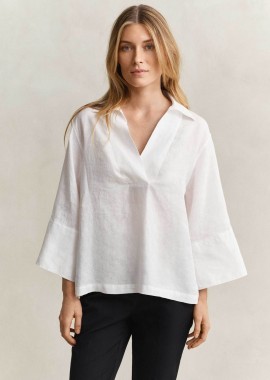 GANT - Gant γυναικεία λινή μπλούζα με V και μανίκι 3/4 Relaxed Fit - 4300633 Λευκό