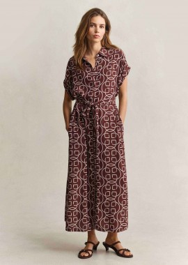 GANT - Gant γυναικείο midi φόρεμα σεμιζιέ με all-over monogram Relaxed Fit - 4503516 Καφέ