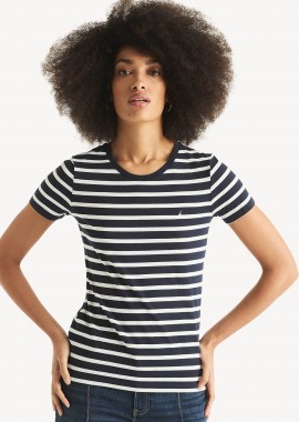 NAUTICA - Nautica γυναικείο T-shirt με ριγέ σχέδιο και κεντημένο λογότυπο Classic Fit - 37V010 Μπλε Σκούρο