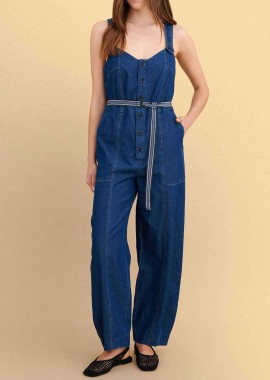 ATTRATTIVO - Attrattivo γυναικεία ολόσωμη denim φόρμα αμάνικη - 91253039 Μπλε Σκούρο