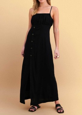ATTRATTIVO - Attrativo γυναικείo maxi αμάνικο φόρεμα μονόχρωμο - 9923338 Μαύρο