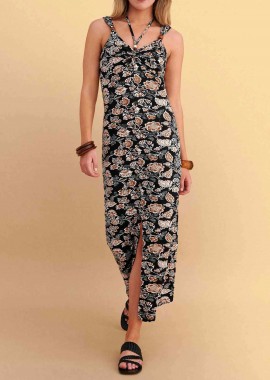 ATTRATTIVO - Attrativo γυναικεία midi αμάνικο φόρεμα με floral print - 9923500 Μαύρο