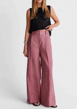 'ALE - 'ALE γυναικείο λινό παντελόνι Wide Leg - 8923189 Κόκκινο