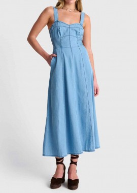 'ALE - 'ALE γυναικείο midi φόρεμα αμάνικο με denim όψη - 81253781 Denim Blue