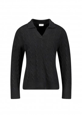 GERRY WEBER - Gerry Weber γυναικείο πουλόβερ με γιακά και cable knit pattern Regular Fit - 190037-57026 Μαύρο