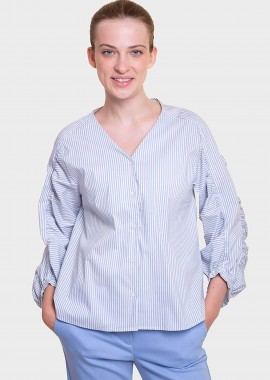 EMME - Emme by Marella γυναικείο πουκάμισο με V και balloon μανίκια - 2515111221200 Μπλε Ανοιχτό
