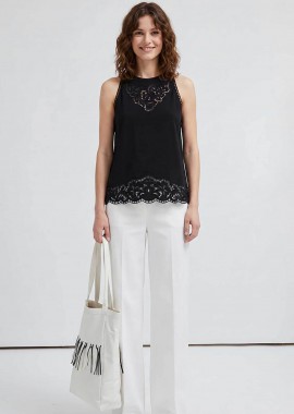 TWINSET - Twinset γυναικείο τοπ αμάνικο με δαντέλα - 261TP2441 Μαύρο