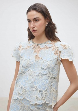 SUNCOO PARIS - Suncoo Paris γυναικεία μπλούζα δαντέλα - C07246E26 Γαλάζιο