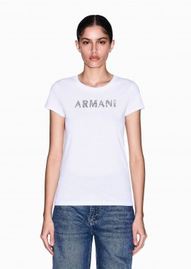 ARMANI EXCHANGE - Armani Exchange γυναικείο T-shirt με λογότυπο από στρας Slim Fit - XW002106AF10356 Λευκό
