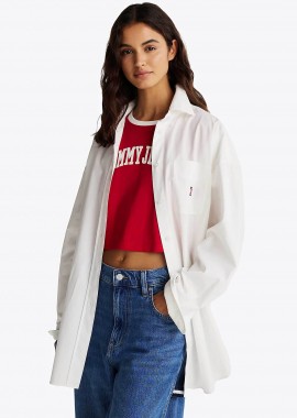 TOMMY JEANS - Tommy Jeans γυναικείο πουκάμισο με τσέπη στο στήθος και λογότυπο Oversized Fit - DW0DW19357 Λευκό