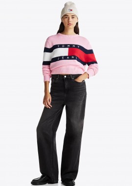 TOMMY JEANS - Tommy Jeans γυναικείο ψηλόμεσο τζιν παντελόνι πεντάτσεπο με logo patch Wide Leg - DW0DW19578 Μαύρο