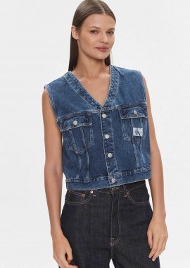 CALVIN KLEIN JEANS - Calvin Klein γυναικείο αμάνικο denim jacket με λογότυπο Regular Fit - J20J222471 Denim Blue