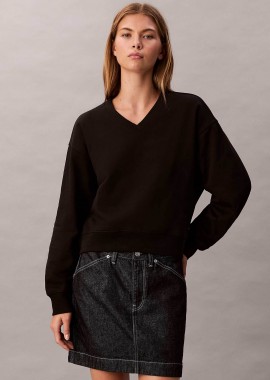 CALVIN KLEIN JEANS - Calvin Klein Jeans γυναικεία μπλούζα φούτερ μονόχρωμη Relaxed Fit - LV047E237G Μαύρο