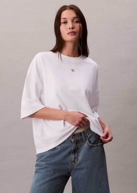 CALVIN KLEIN JEANS - Calvin Klein Jeans γυναικείο T-shirt μονόχρωμο με λογότυπο Oversized Fit - LV047D204G Λευκό
