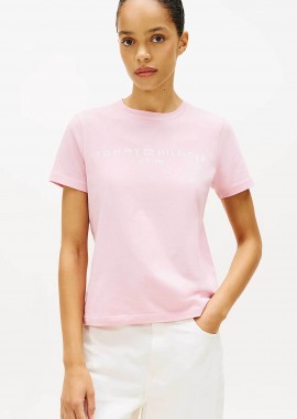 TOMMY HILFIGER - Tommy Hilfiger γυναικείο T-shirt με logo print Regular Fit - WW0WW40276 Ροζ