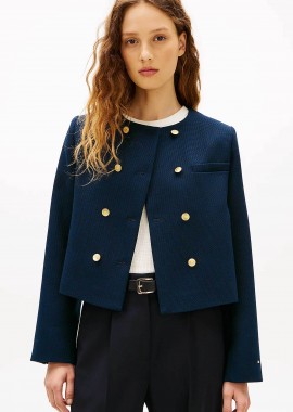 TOMMY HILFIGER - Tommy Hilfiger γυναικείο σακάκι textured με σταυρωτό κλείσιμο Regular Fit - WW0WW47792 Μπλε Σκούρο