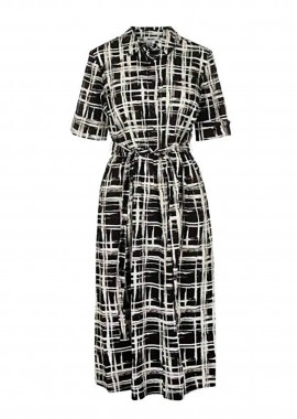 DKNY - DKNY γυναικείο midi φόρεμα σεμιζιέ με all-over print - DD5A1120 Ασπρόμαυρο