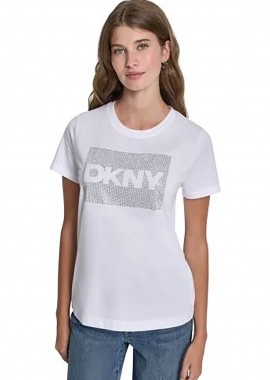 DKNY - DKNY γυναικείο T-shirt με logo print απο στρας - DJ6T1701 Λευκό