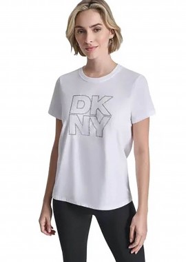 DKNY - DKNY γυναικείο T-shirt με logo print απο στρας - DP6T1533 Λευκό
