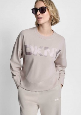 DKNY - DKNY γυναικεία μπλούζα φούτερ με ανάγλυφο λογότυπο - DP6T1561 Εκρού