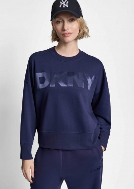 DKNY - DKNY γυναικεία μπλούζα φούτερ με ανάγλυφο λογότυπο - DP6T1561 Σκούρο Μπλε