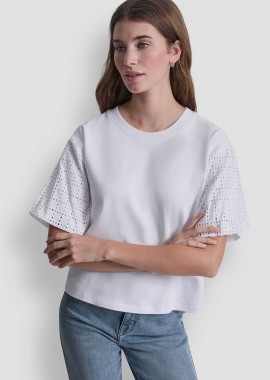 DKNY - DKNY γυναικεία μπλούζα με διάτρητο σχέδιο - DJ6T1731 Λευκό