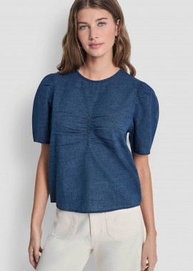 DKNY - DKNY γυναικεία μπλούζα denim με balloon μανίκια - DJ6W2255 Denim Blue