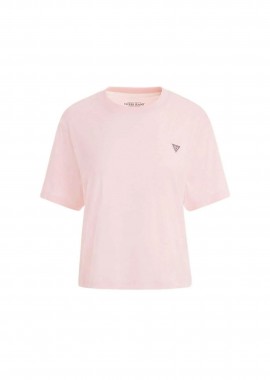 GUESS - Guess γυναικείο T-shirt με τριγωνικό λογότυπο στο στήθος Boxy Fit - W4YI05K8HM0 Ροζ