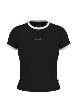 GUESS - Guess γυναικείο T-shirt cropped με κεντημένο λογότυπο Slim Fit - W6GPA9KF641 Μαύρο