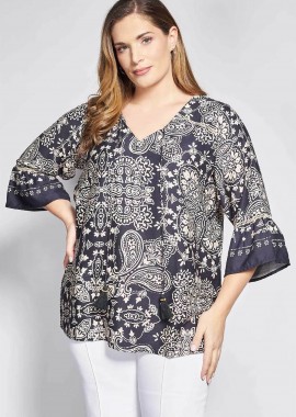 PARABITA - Parabita γυναικεία μπλούζα με paisley print - 012610100182 Μαύρο